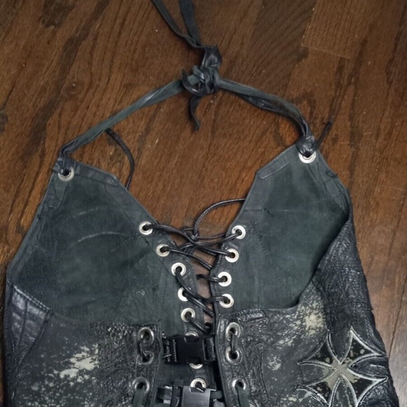 Custom rock n roll lynrd skynyrd Patches Leather Halter Vest Xsmall Small - Picture 8 of 12